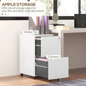 37cm Wide 2 -Drawer Mobile Steel File Cabinet White