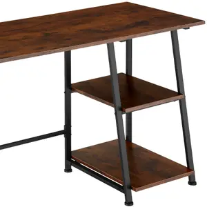 Desk Paisley - trapezoidal frame, shelf with 2 storage compartments - Industrial wood dark, rustic