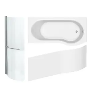 Cooke & Lewis Gloss White P-shaped Right-handed Shower Bath, panel & screen set (L)1700mm