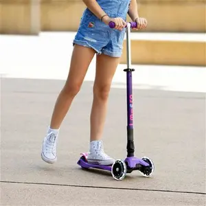 Maxi Micro Deluxe Scooter | Foldable With Light Up Wheels | 3 Wheel Scooter For 5-12 Year Olds | Purple Micro Scooters