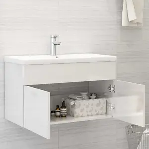 Berkfield Sink Cabinet with Built-in Basin High Gloss White Engineered Wood