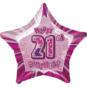 Unique Party Happy 21st Birthday Pink Star Foil Balloon Pink (One Size)