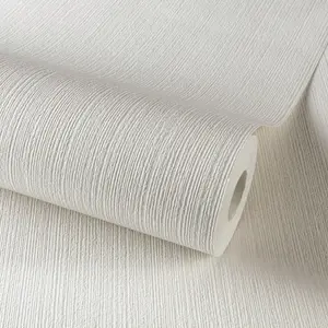 Grandeco Calcutta Plain Blown Vinyl Textured Wallpaper, White