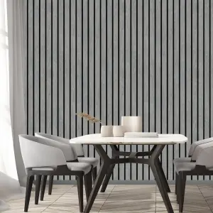 Muriva Ugepa Wooden Slats Panelling 3D Wood Panel Stripe Grey Black Wallpaper