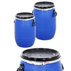 Large 60L Plastic Blue Open Top Food Grade Keg Barrel Storage Drums With Ring Latch & Lid