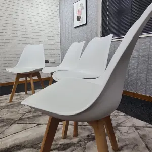 Dining Chairs Set Of 4 White Kitchen Tulip Chairs Wooden Legs Padded Seats