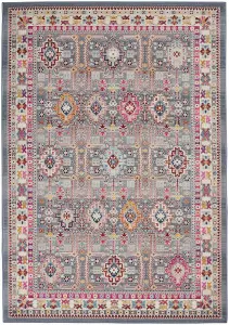 Grey Multi Persian Rug, Stain-Resistant Bordered Floral Rug, Traditional Luxurious Rug for Dining Room-239cm X 300cm