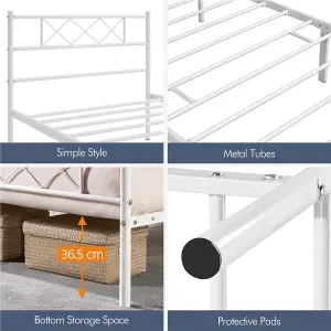 Yaheetech White 3ft Single Simple Metal Bed Frame with Cross-design Headboard & Footboard