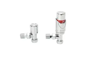 Angle Thermostatic Radiator Valve & Lockshield (Chrome) 15mm x 1/2'' Buy 1 Get 2