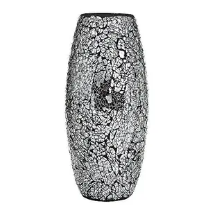 London Boutique Decorative Vase Mosaic Black Handmade Glitter Vase Sparkle Glass gift present (Black)