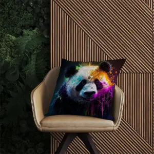 Panda Face Splashart Colourful Outdoor Cushion 60cm x 60cm