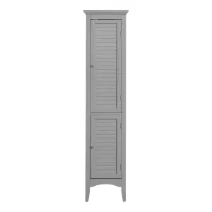 Teamson Home Tall Column Wooden Bathroom Cabinet with 2 Doors, Bathroom Storage, Grey