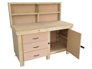 Wooden MDF top workbench, tool cabinet with lockable cupboard (V.3) (H-90cm, D-70cm, L-150cm) with back