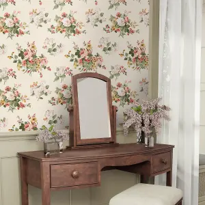 Laura Ashley Rosemore Pale sable Floral Smooth Wallpaper Sample