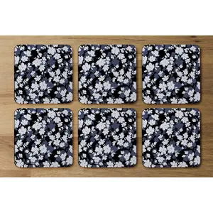 Square 6 Piece Coaster Set (Set of 6) Black/White/Purple