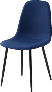 Set of 4 Blue Linen Fabric Dining Chairs with Upholstered Seat and Metal Legs-Bella