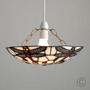 ValueLights Tiffany Style Antique Red And White Glass And Dragonfly Design Ceiling Lamp Pendant Glass Shade