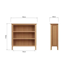 Home Source Natland Small Wide Oak 3 Shelf  Bookcase