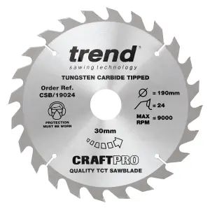 Trend 190m 30m Bore 24T Combination Cut Saw Blade For Hand Held Circular Saws