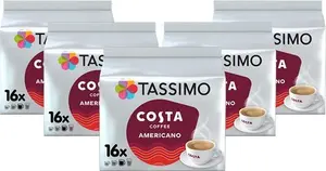 Tassimo Costa Americano Coffee Pods X16 (Pack Of 5, Total 80 Drinks)