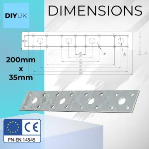 280 x 55 x 2.5mm Flat Joining Metal Plates Brackets ( Pack of: 20 ) Galvanised Steel