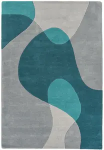 Teal Wool Handmade Modern Easy to Clean Abstract Dining Room Bedroom And Living Room Rug-120cm X 170cm