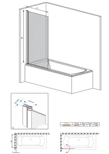 SunDaze 6mm Toughened Safety Glass Straight Pivot Shower Bath Screen - 1400x800mm Black