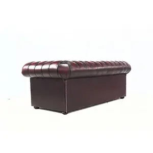 Chesterfield 3 Seater Antique Oxblood Red Real Leather Tufted Buttoned Sofa In Classic Style