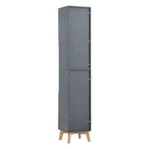 Set of 2 Grey Freestanding Under Sink Storage Cabinet Tall Bathroom Cabinet Without Mirror