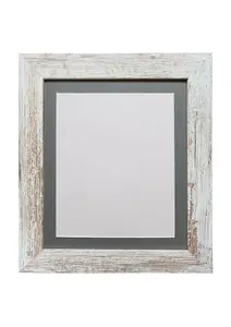 Metro Distressed White Frame with Dark Grey Mount for Image Size 15 x 10 Inch