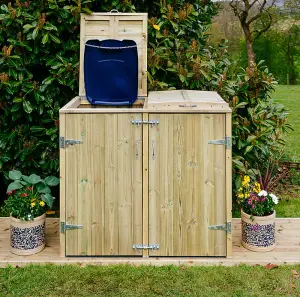 Shireburn Double Wheelie Bin Store - Timber - L64 x W122.5 x H120 cm - Fits 2 x 140L Wheelie Bins