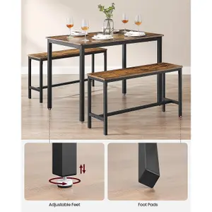 VASAGLE Dining Table with 2 Benches, 3 Pieces Set, Kitchen Table of 110 x 70 x 75 cm, 2 Benches of 97 x 30 x 50 cm Each