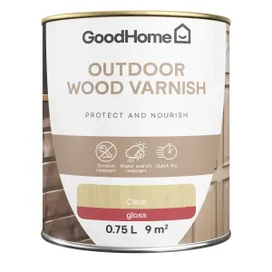 GoodHome Outdoor Clear Gloss Wood Varnish, 750ml