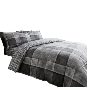 Pinero Cotton Blend Chequered Duvet Cover Set with Pillowcases Grey / Super King - 2 Standard Pillowcases