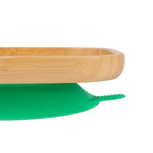 Tiny Dining - Children's Bamboo Suction Square Plate - Green