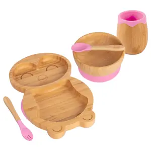 5pc Bamboo Penguin Baby Weaning Set - Pink