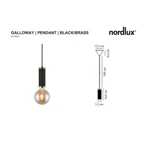 Nordlux Galloway Indoor Dining Living Kitchen Hallway Pendant Kit In Black/Brass (Height) 16.8cm