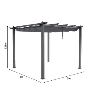 Aluminum Garden Gazebo with Retractable Canopy Heavy Duty Awnings 3 x 3m