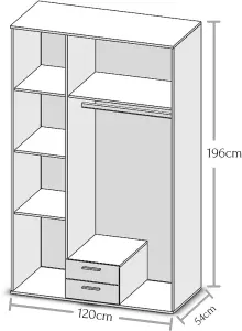 Chic KARL 3-Door Hinged Wardrobe with Mirror W1200mm H1960mm D535mm - White Matt, Ample Storage, Contemporary Design