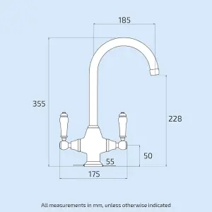 Nes Home Antique Copper & White Ceramic Handle Twin Lever Kitchen Mixer Tap Swivel Spout