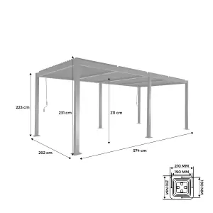 sweeek. 3x6m louvered aluminium pergola with adjustable roof slats Palace Anthracite 574x292x231 cm