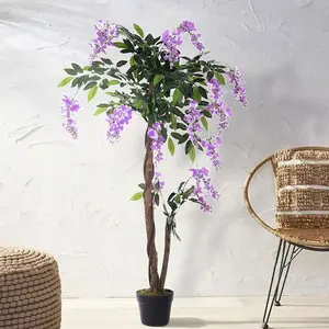 Artificial Plant Fake Wisteria Flower Tree Indoor Outdoor Decorative Plant in Black Pot 120 cm