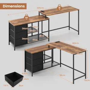 Costway L-Shaped Computer Desk Convertible Home Office Table with 3 Drawers