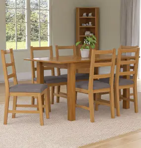 Hallowood Furniture Camberley Oak Butterfly Extending Dining Table with 6 Ladder Back Chairs in Light Grey Fabric Seats