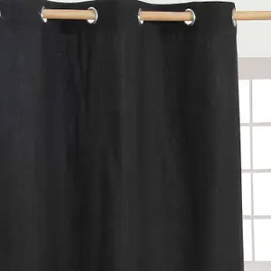 Homescapes Plain Black Cotton Eyelet Curtains 137 x 228 cm