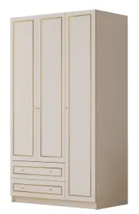 MARIE XL 3 Door 2 Drawer Gold White Wardrobe