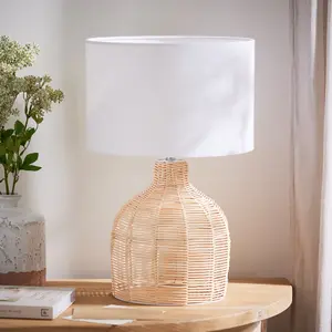 Wicker Rattan Living Bedside Table Lamp Room Décor Office Desk Lamp Night Light Table Lamp