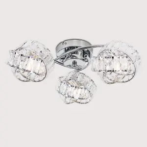 ValueLights Hudson 3 Way Chrome and Clear Acrylic Jewel Intertwined Rings Design Ceiling Light