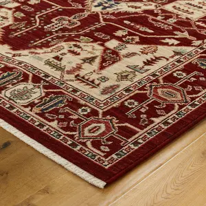 Geometric Persian Wool Easy to Clean Red Traditional Bordered Rug for Living Room & Bedroom-120cm X 180cm