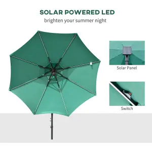 Outsunny 3(m) Cantilever Parasol Hanging Banana Umbrella lights, Green